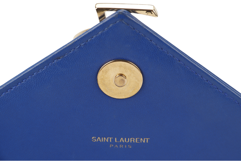 YVES SAINT LAURENT (YSL) MEDIUM ENVELOPE BAG BLUE CHEVRON QUILTED LEATHER GOLD HARDWARE WITH DUST COVER