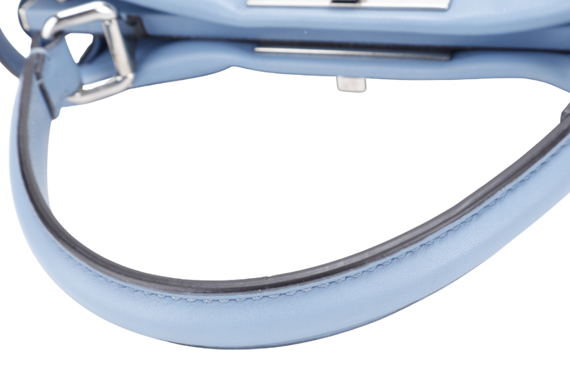 FENDI PEEKABOO (8BN290-81P-188-10429) BLUE GRAINED CALF LEATHER SILVER HARDWARE WITH RAINCOAT, STRAPS AND DUST COVER