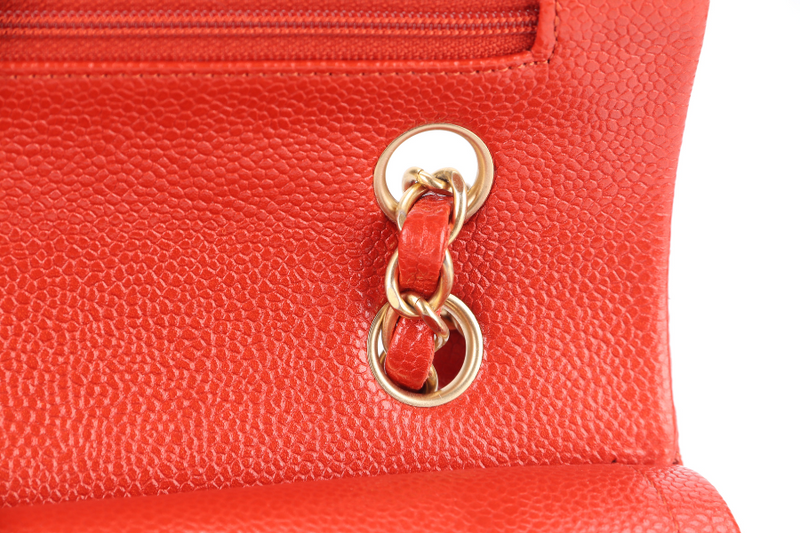 CHANEL CLASSIC FLAP MEDIUM ORANGE RED CAVIAR GOLD HARDWARE (2051xxxx) WITH CARD