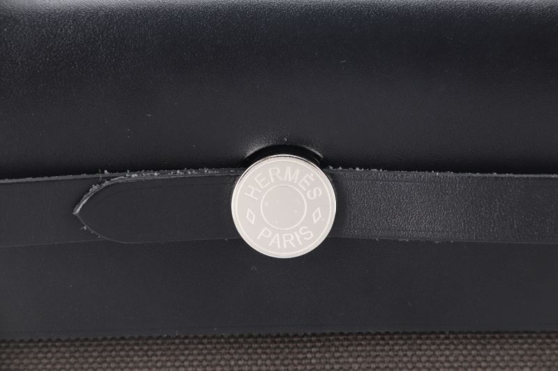 HERMES MINI HERBAG BLACK, DARK BRONZE SILVER HARDWARE STAMP W (YEAR 2024) WITH DUST COVER AND BOX