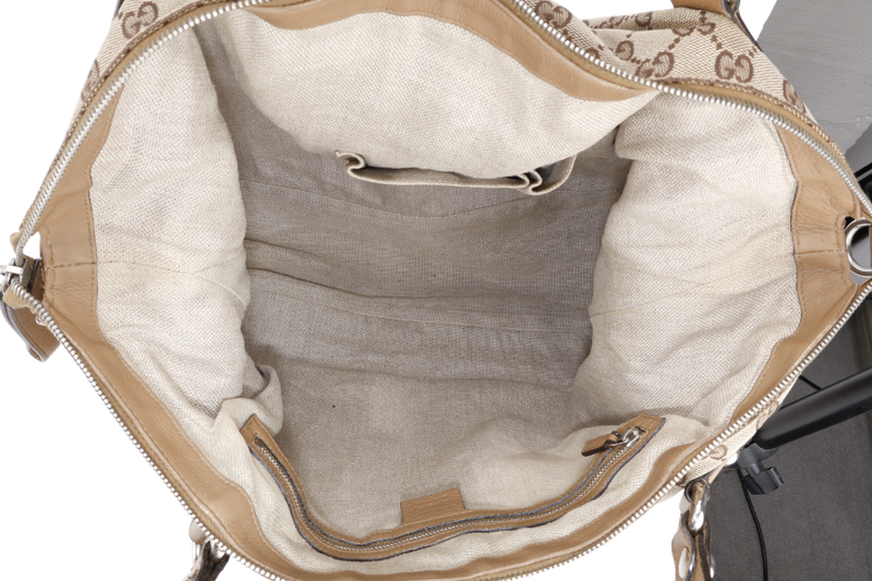 GUCCI SHOULDER BAG BEIGE CANVAS WITH SILVER HARDWARE AND DUST COVER