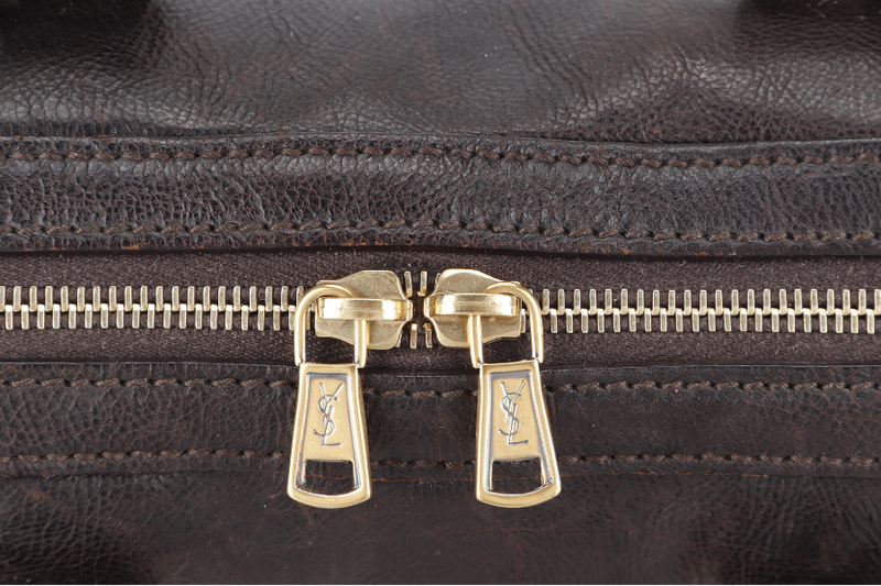 YVES SAINT LAURENT (YSL) MUSE SHOULDER BAG DARK BROWN CALFSKIN LEATHER GOLD HARDWRE WITH PADLOCK AND KEYS NO DUST COVER