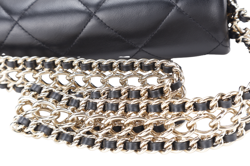CHANEL CHAIN AROUND SHOULDER BAG (NPL1xxxx) BLACK LAMBSKIN GOLD HARDWARE WITH DUST COVER, BOX AND PAPER BAG