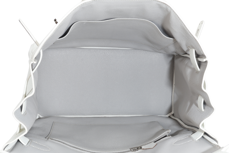 HERMES BIRKIN FLAG 35 WHITE AND GRIS PERLE CLEMENCE, LIZARD LEATHER SILVER HARDWARE STAMP Q SQUARE (YEAR 2013) WITH LOCK & KEYS AND DUST COVER