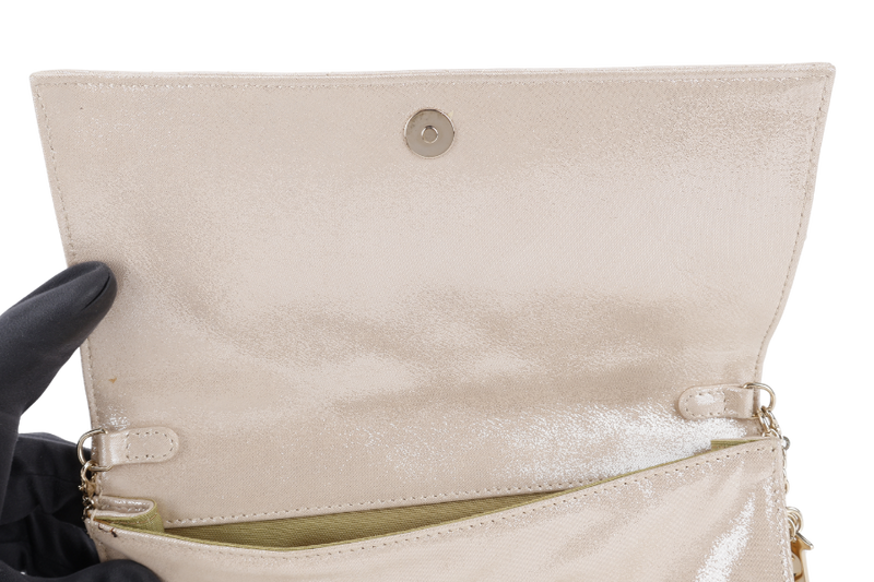 CHRISTIAN DIOR METALLIC GOLD FABRIC CANNAGE FOLDED CLUTCH GOLD HARDWARE WITH CHAIN, DUST COVER AND BOX
