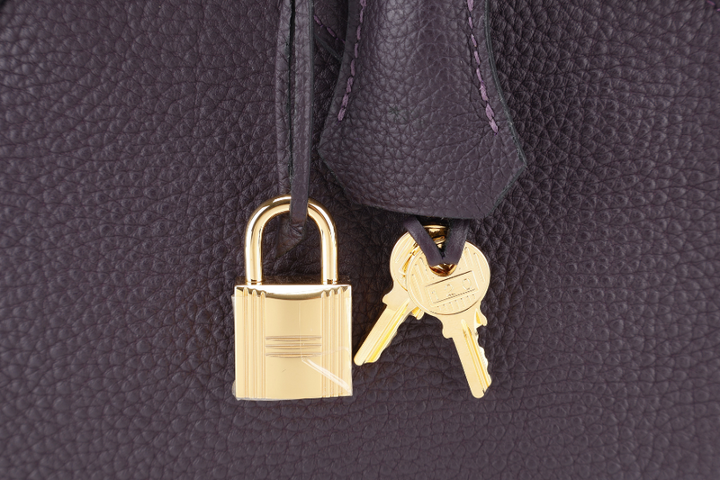 HERMES BIRKIN 25 STAMP T (YEAR 2015) RAISIN COLOR TOGO LEATHER GOLD HARDWARE WITH KEYS, LOCK AND DUST COVER