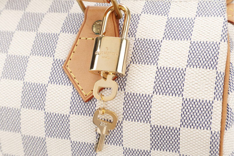 LOUIS VUITTON N41534 SPEEDY 25 DAMIER AZUR CANVAS GOLD HARDWARE WITH KEYS AND LOCK