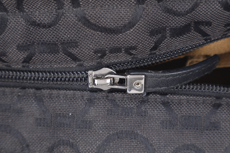 SALVATORE FERRAGAMO BLACK TOTE CANVAS WITH LEATHER LINING SILVER HARDWARE NO DUST COVER