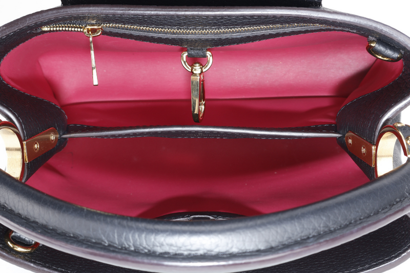 LOUIS VUITTON CAPUCINES BB BLACK CALFSKIN LEATHER GOLD HARDWARE WITH LEATHER STRAPS AND DUST COVER