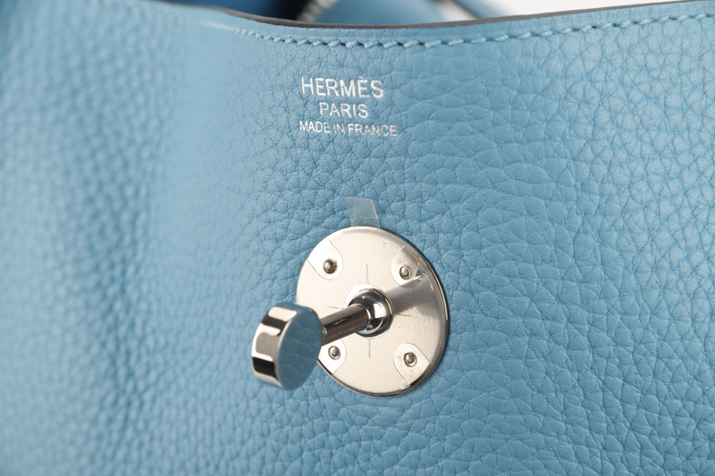 HERMES LINDY 30 BLUE CELESTE CLEMENCE LEATHER PALLADIUM HARDWARE STAMP D (YEAR 2019) WITH DUST COVER