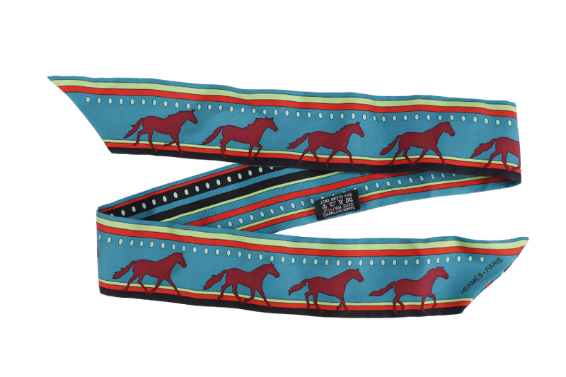 HERMES DARK GREEN & BROWN HORSES SILK TWILLY