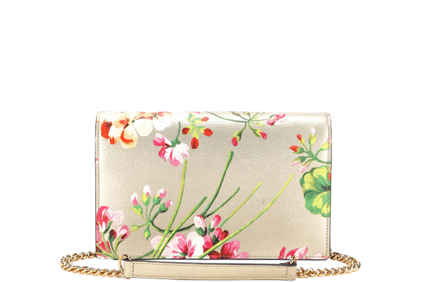 GUCCI BLOOM CHAIN WALLET (410114 493075) METALLIC GOLD LEATHER GOLD HARDWARE, NO DUST COVER & BOX