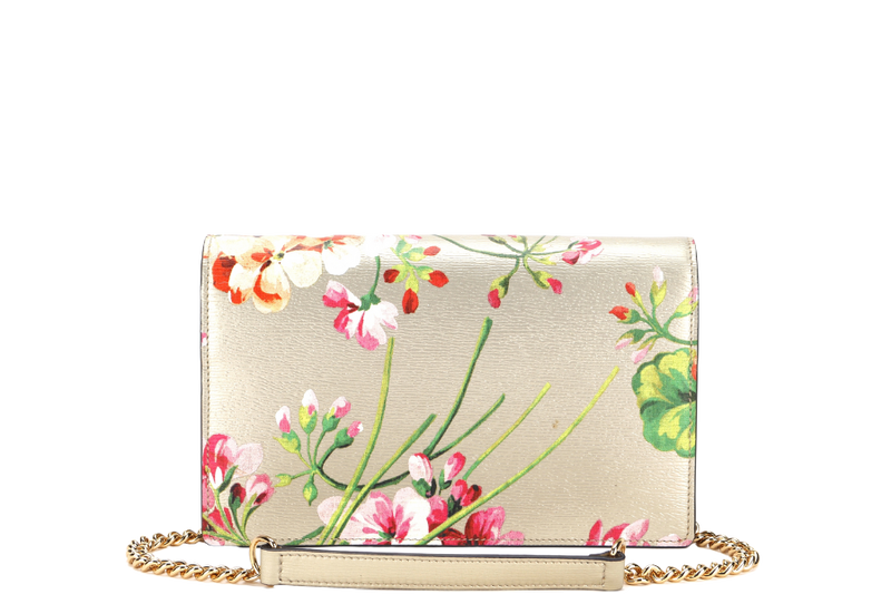 GUCCI BLOOM CHAIN WALLET (410114 493075) METALLIC GOLD LEATHER GOLD HARDWARE, NO DUST COVER & BOX