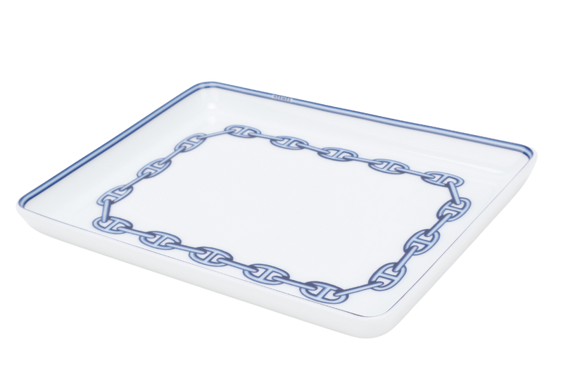 HERMES CHAINE D'ANCRE PORCELAIN SQUARE PLATE WITH BOX
