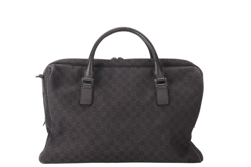 GUCCI BOSTON BAG (196356 467891 ) LARGE GG BROWN CANVAS SILVER HARDWARE WITH STRAP AND DUST COVER