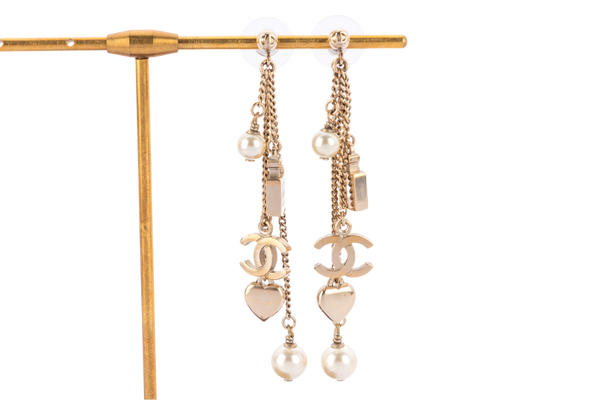 Chanel Light GP Drop Earrings Perfume Heart Shape & CC Motif