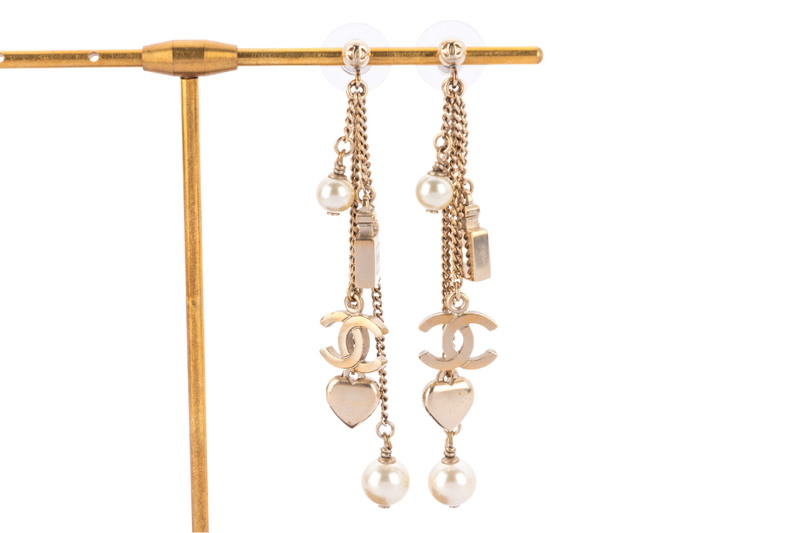 Chanel Light GP Drop Earrings Perfume Heart Shape & CC Motif