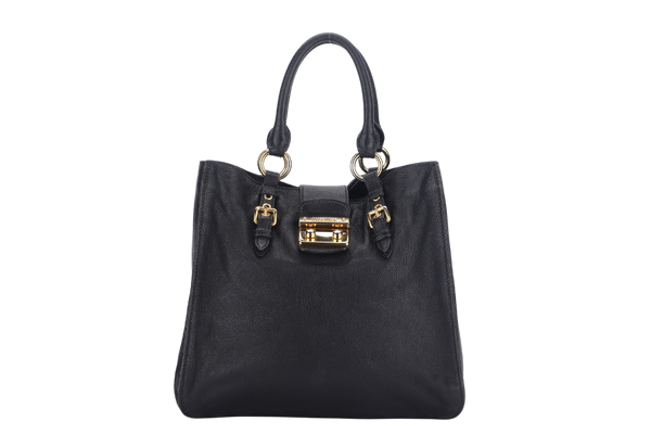 MIU MIU TOP HANDLE SHOULDER BAG BLACK LEATHER GOLD HARDWARE