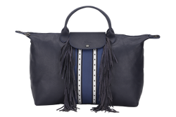 LONGCHAMP LE PLIAGE DARK BLUE LEATHER WITH FRINGE WITH STRAP & DUST COVER