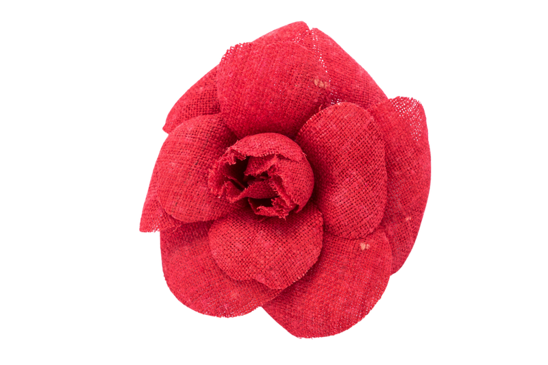 Chanel Camellia Brooch Red Color Linen, with Box