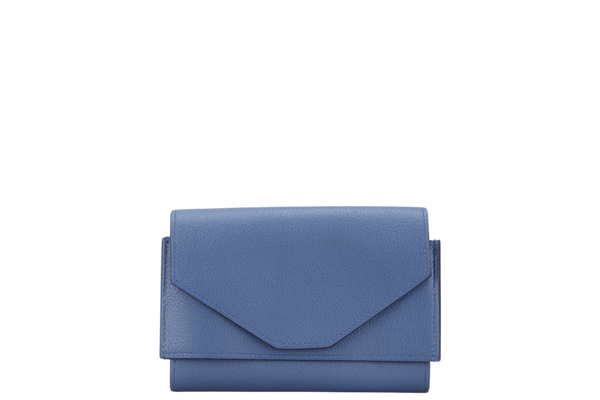 HERMES PASSAN COMPACT WALLET [STAMP X (2016)] BLUE AGATE EVERCOLOR LEATHER WITH BOX