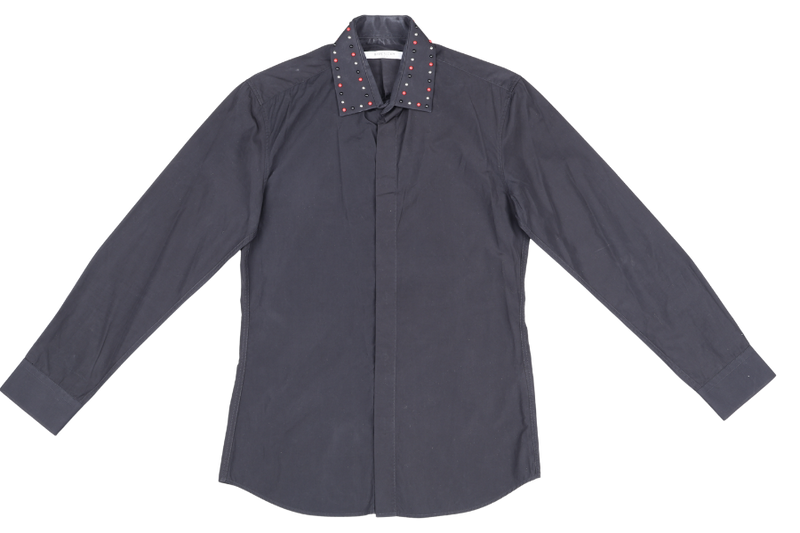 GIVENCHY BLACK LONG SLEEVE WITH RED, BLACK, SILVER DOTS COLLAR SIZE 39