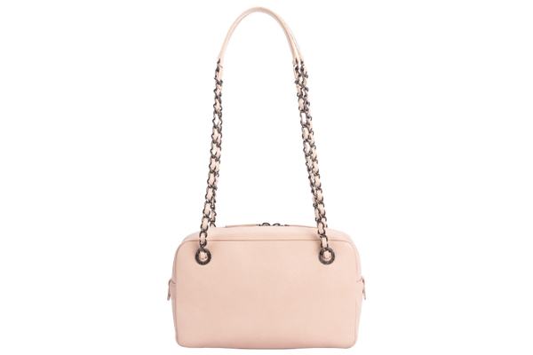 Chanel Light Beige Caviar Leather Camera Bag Ruthenium Chain