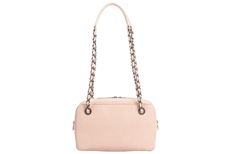 Chanel Light Beige Caviar Leather Camera Bag Ruthenium Chain