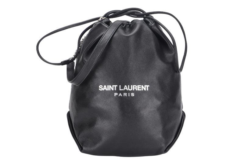 YVES SAINT LAURENT (YSL) TEDDY BUCKET BAG (MAI 538 447 · 0718) BLACK LAMBSKIN SILVER HARDWARE, WITH CARD & DUST COVER