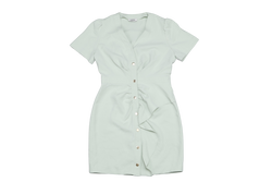 SANDRO EMERSON RUFFLED WOVEN MINI SHIRT DRESS SIZE S IN GREEN