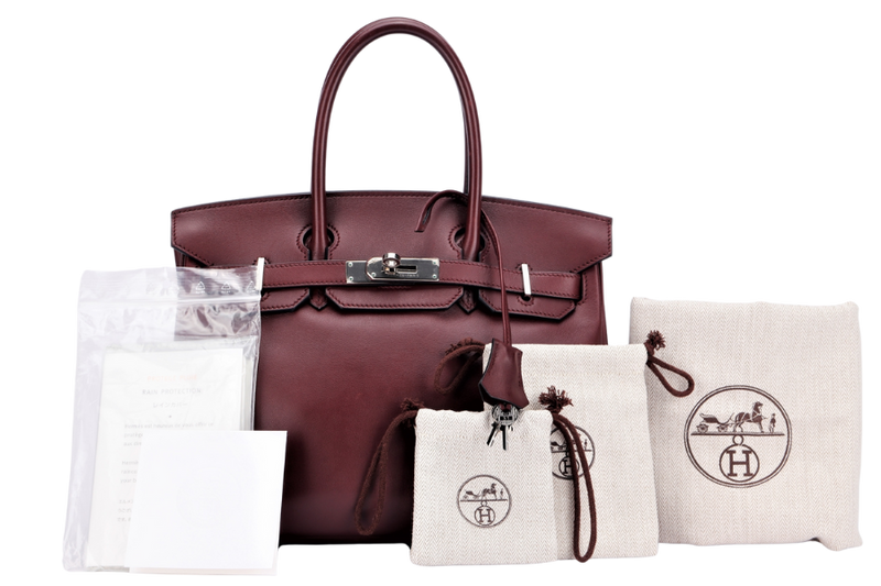 Hermes Birkin 30cm (Stamp M) Rouge H Color Swift Leather, Silver Hardware, with Keys, Raincoat & Dust Cover, no Lock