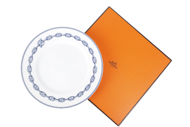 HERMES CHAINE D'ANCRE PORCELAIN ROUND PLATE WITH BOX