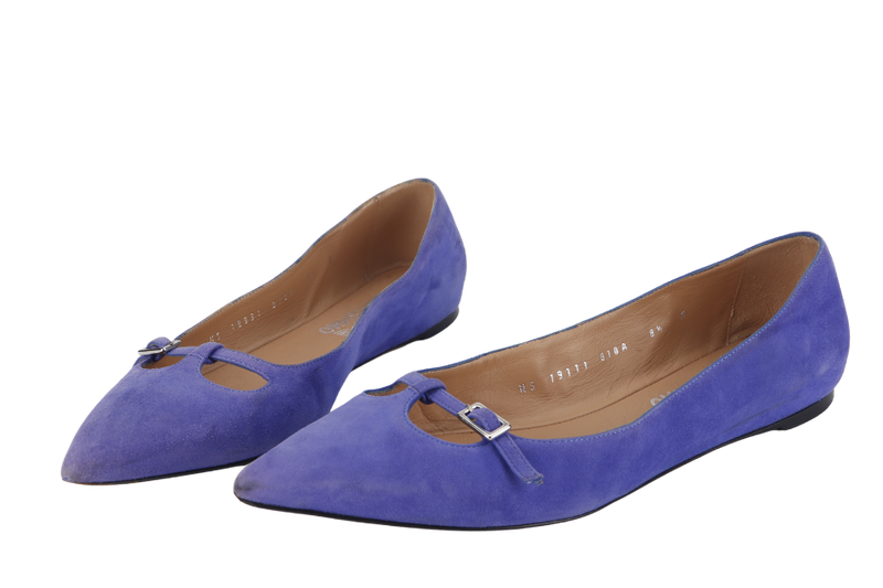 SALVATORE FERRAGANO PATTY C BLUE SUEDE POINTED TOE BALLERINA FLAT SIZE 8.5