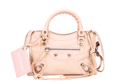 BALENCIAGA SMALL BEIGE LEATHER CITY HANDBAG (300295.5969.U.568024) SILVER HARDWARE WITH STRAP, MIRROR & DUST COVER