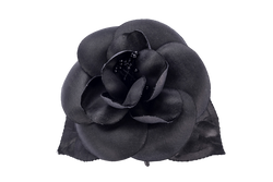 Chanel Camellia Brooch All Black with Leaf, with Box