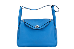 HERMES LINDY 30 (STAMP A) BLUE ZANZIBAR CLEMENCE LEATHER SILVER HARDWARE, WITH DUST COVER & BOX