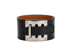 Hermes Perforated Intense Bracelet, Black Color, Silver Hardware