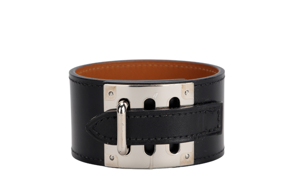 Hermes Perforated Intense Bracelet, Black Color, Silver Hardware