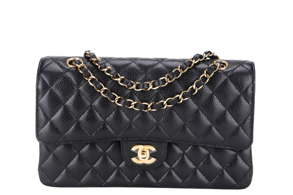 CHANEL CLASSIC FLAP (A047xxxx) MEDIUM BLACK CAVIAR GOLD HARDWARE, WITH DUST COVER & BOX