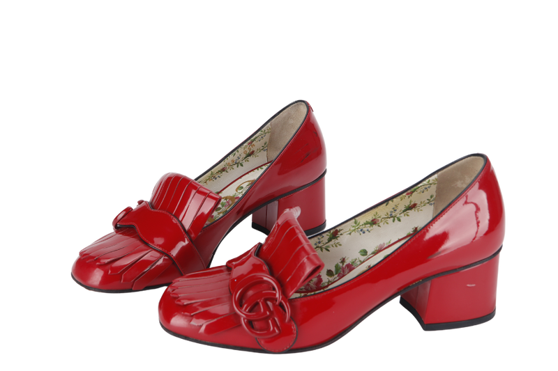 GUCCI PUMPS RED PATENT LEATHER HEELS (474510) SIZE 35