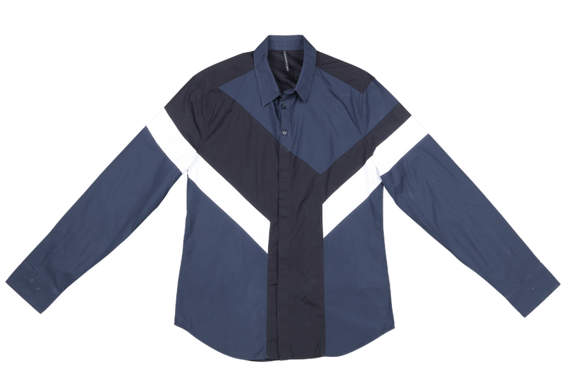 BLACKBARRETT BY NEIL BARRETT SKINNY FIT NAVY BLUE, WHITE & BLACK SHIRT SIZE L