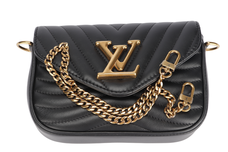 Louis Vuitton New Wave Multi Pochette (M56461) Noir Color, with Strap, Chain, Dust Cover & Box