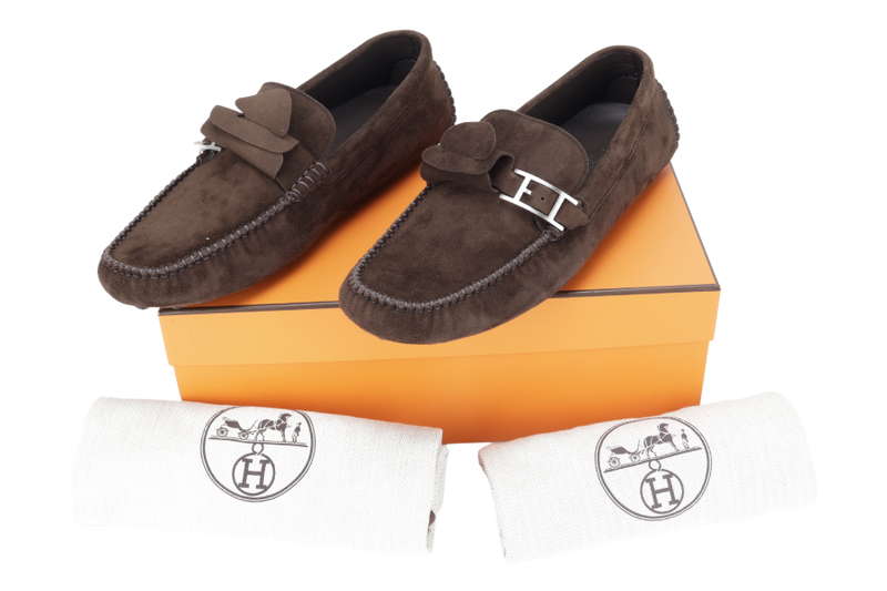 HERMES MONTEREY LOAFER DARK BROWN SIZE 43 WITH DUST COVER AND BOX