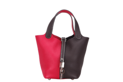 HERMES PICOTIN 18CM (STAMP Z 2021) ROUGE SELLIER & FRAMBOISE SILVER HARDWARE WITH DUST COVER & BOX