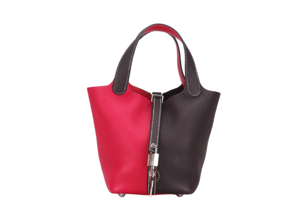 HERMES PICOTIN 18CM (STAMP Z 2021) ROUGE SELLIER & FRAMBOISE SILVER HARDWARE WITH DUST COVER & BOX