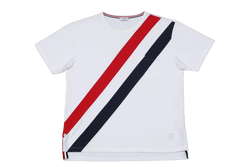 THOM BROWNE DIAGONAL STRIPE POCKET TEE WHITE SIZE 3