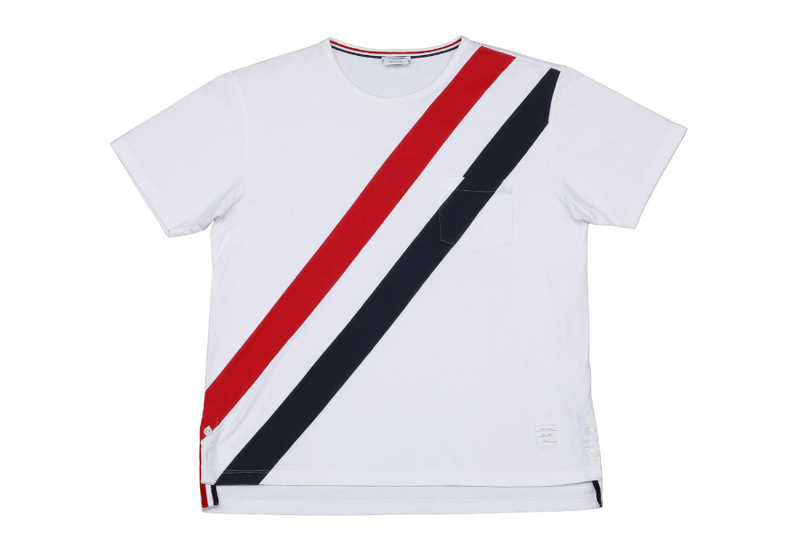 THOM BROWNE DIAGONAL STRIPE POCKET TEE WHITE SIZE 3