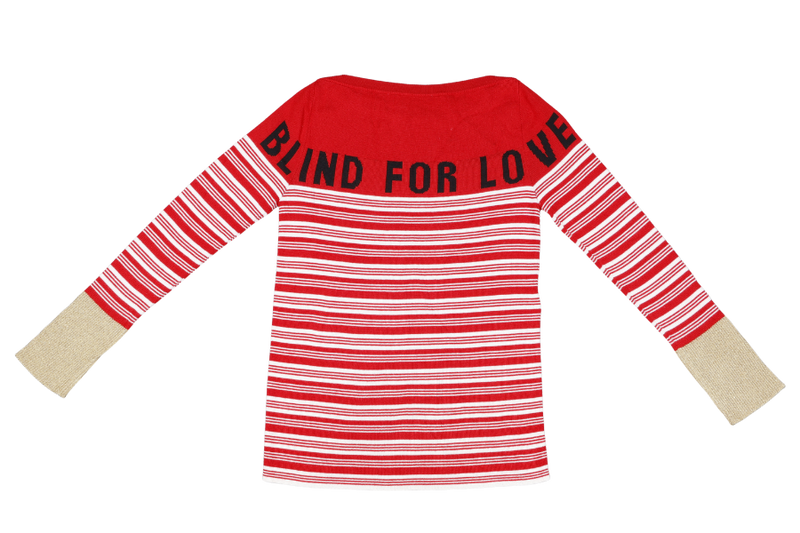 GUCCI BLIND FOR LOVE , RED STRIPED LONG SLEEVE SWEATER