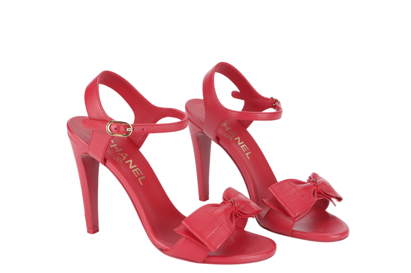 CHANEL SANDAL HEELS RED LEATHER SIZE 35C