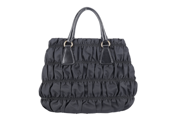 PRADA BN1336 BLACK TESSUTO NYLON GAUFRE SATCHEL BAG WITH CARD, STRAPS AND DUST COVER